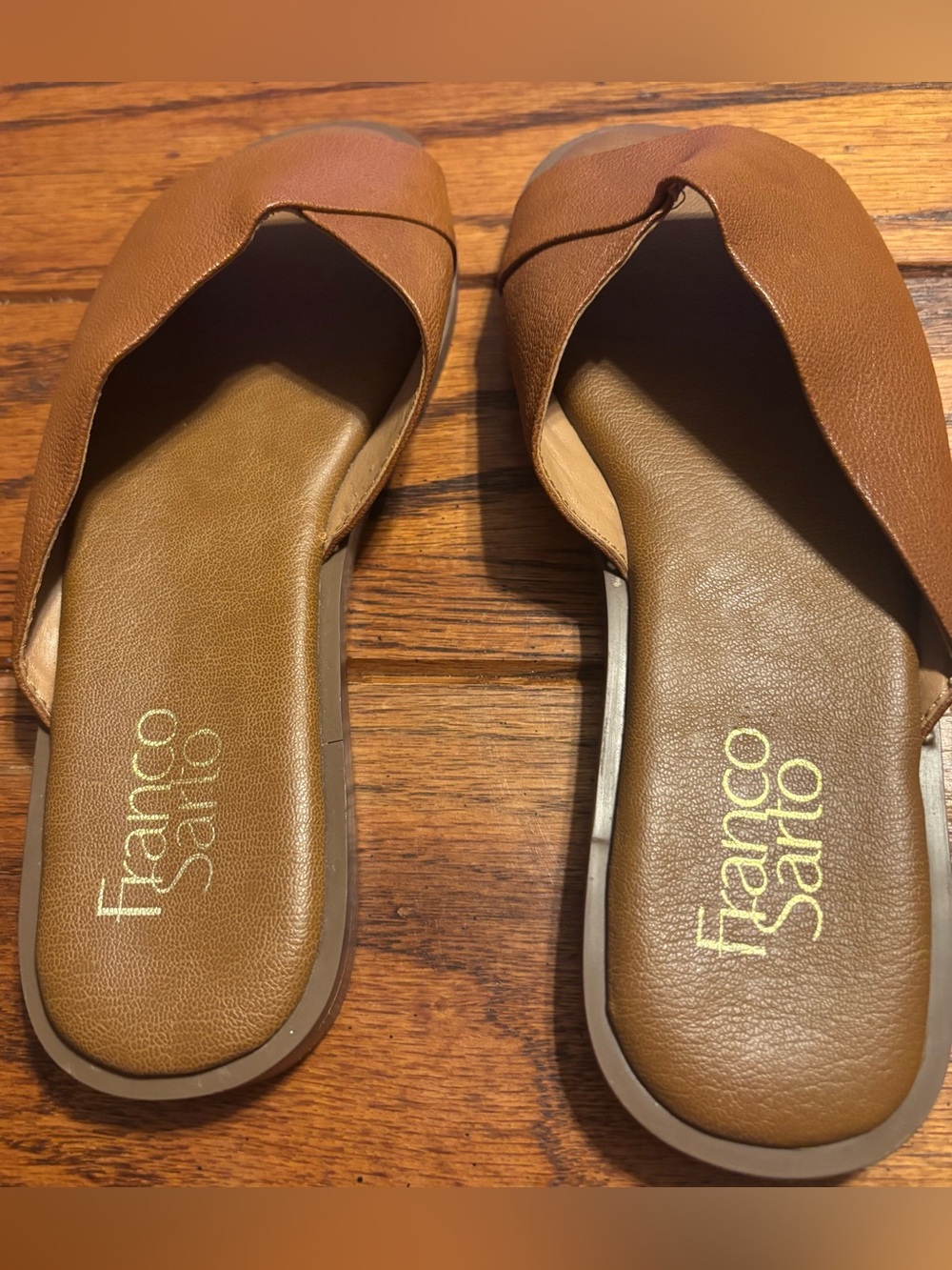 Franco Sarto Riviera Tan Leather Crisscross Slide Sandals
